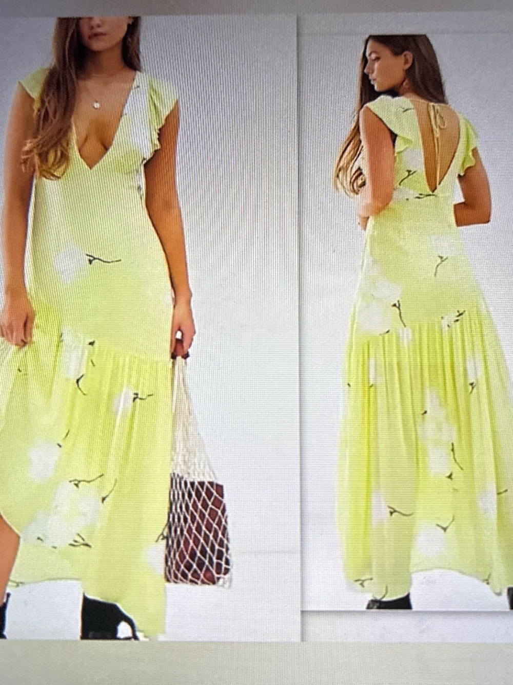 Free People She's A Waterfall Yellow Ruffled High/Low Floral Maxi Dress